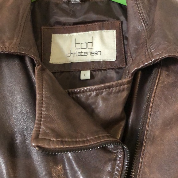 Brown leather coat Bod Christiansen size large - Picture 3 of 10
